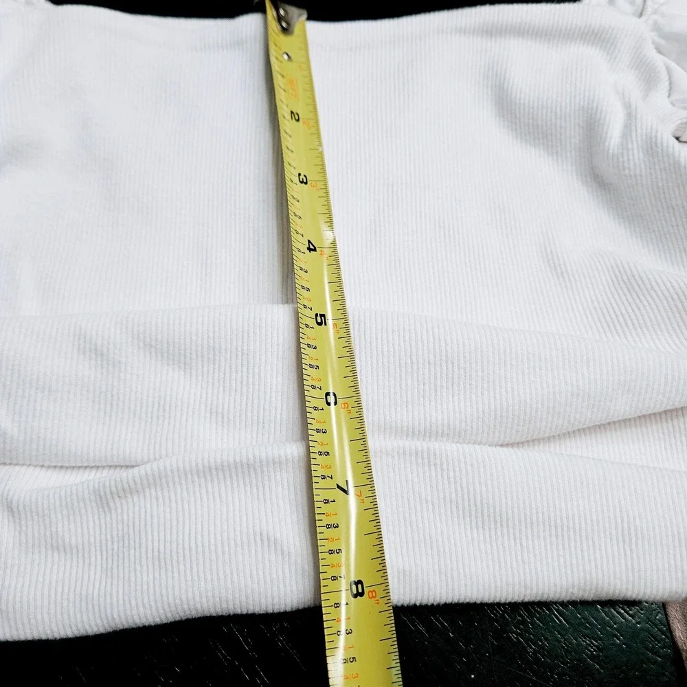 Zara White Puff Sleeve Ribbed Ruched Cropped Top M Cottagecore Romantic Feminine